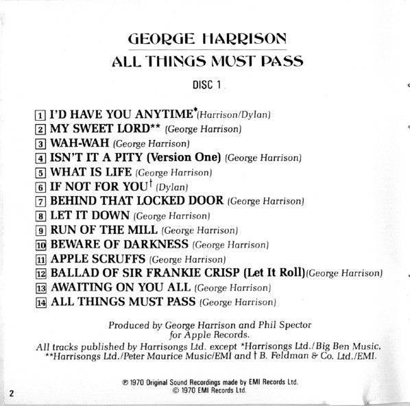George Harrison - All Things Must Pass *2XCD* | Very Good Plus (VG+) Excellent (EX) - ROCK / USED *VERY GOOD++*