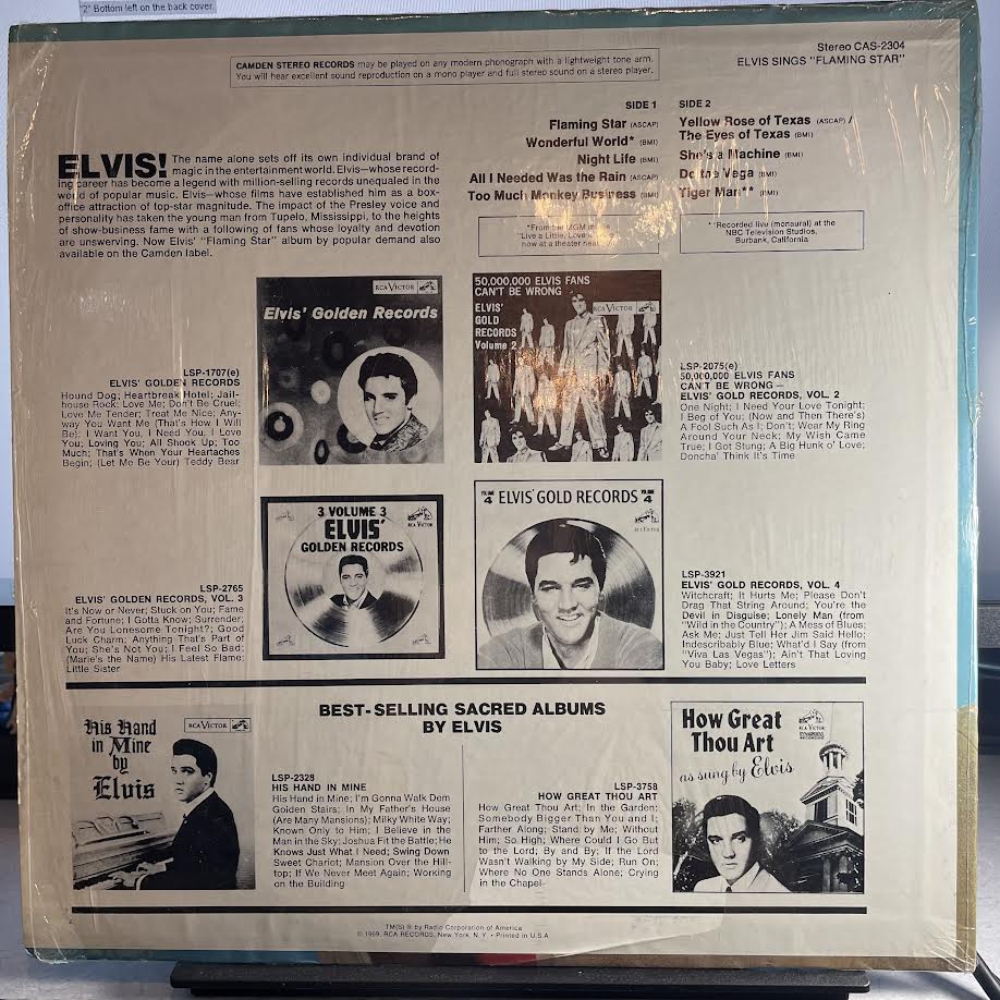 Elvis Presley - Elvis Sings Flaming Star (VINYL) | Very Good Plus (VG+) Excellent+ (EX+) - ROCK / USED *VERY GOOD+*