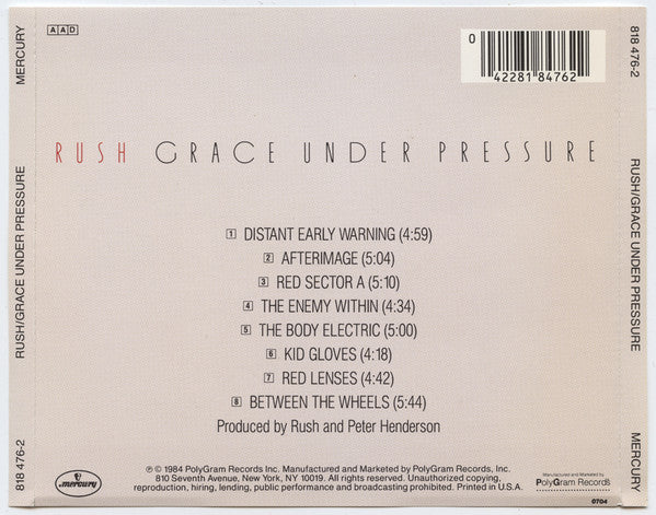 Grace Under Pressure (CD) | Very Good Plus (VG+) Near Mint (NM) - ROCK / USED *VERY GOOD+*