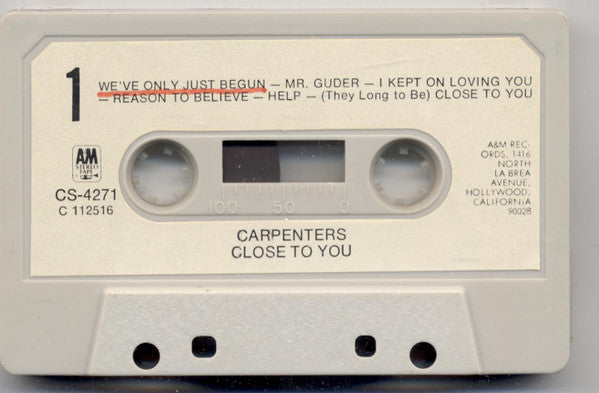 Carpenters - Close To You (CASSETTE) | Very Good Plus (VG+) Excellent (EX) - ROCK / USED *VERY GOOD+*