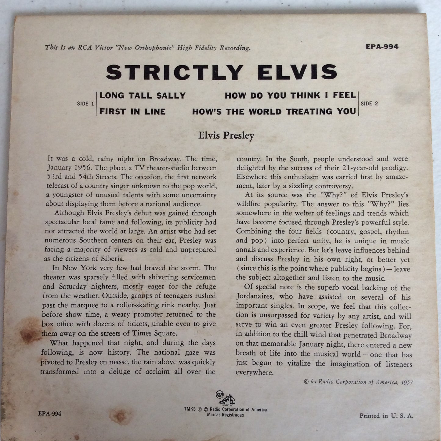 Strictly Elvis (7" VINYL) | Very Good (VG) Very Good Plus (VG+) - ROCK / USED *VERY GOOD*