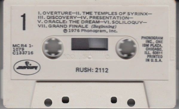 Rush - 2112 (CASSETTE) | Very Good (VG) Excellent (EX) - ROCK / USED *VERY GOOD*