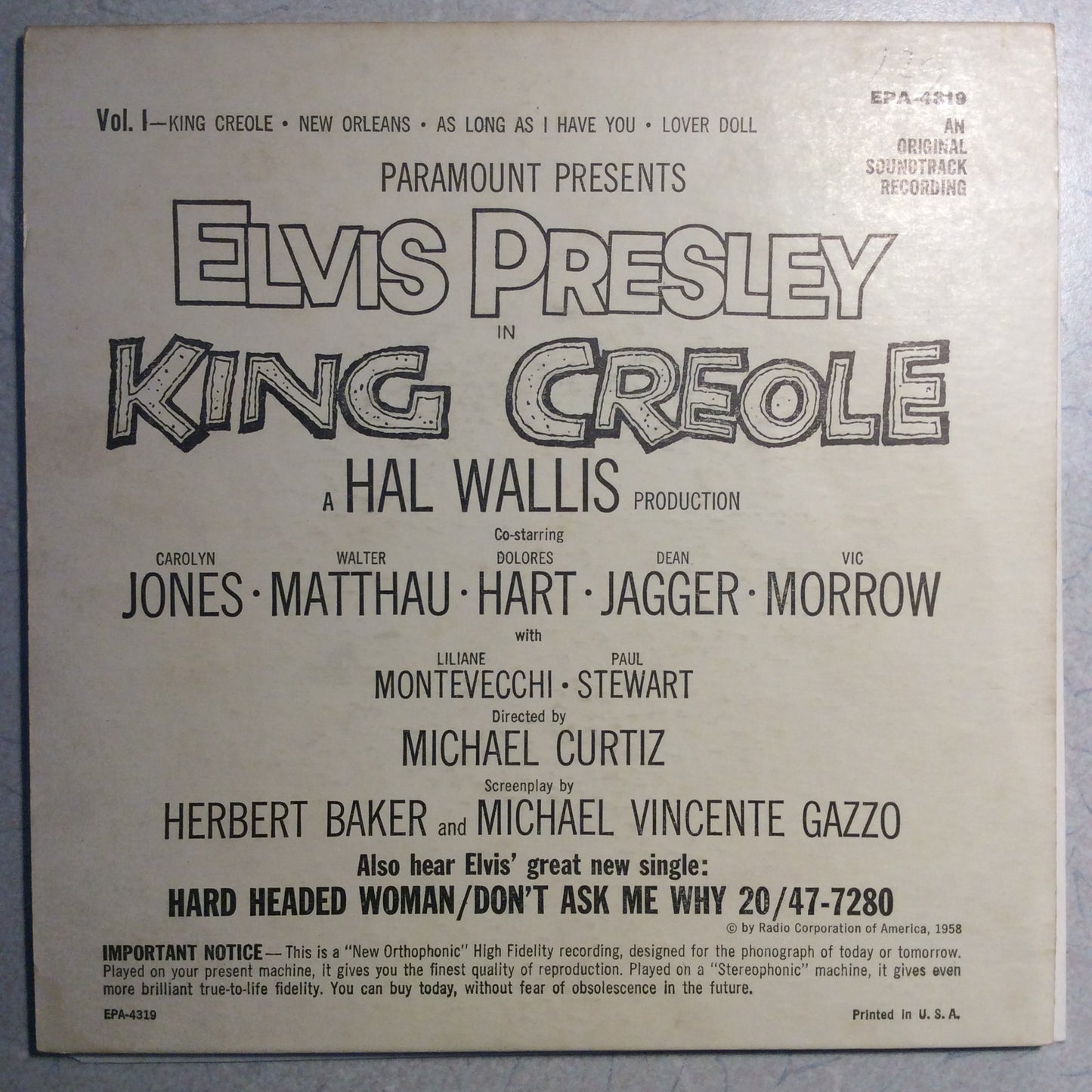 King Creole (Vol. 1) (7" VINYL) | Very Good (VG) Excellent (EX) - ROCK / USED *VERY GOOD*