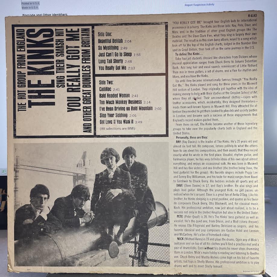 The Kinks - You Really Got Me (VINYL) | Very Good (VG) Very Good (VG) - ROCK / USED *VERY GOOD*