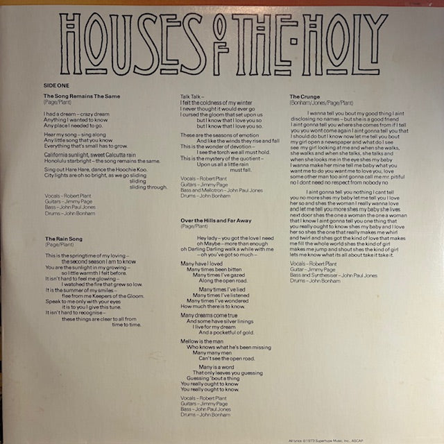 Houses Of The Holy (VINYL) | Very Good (VG) Excellent (EX) - ROCK / USED *VERY GOOD*