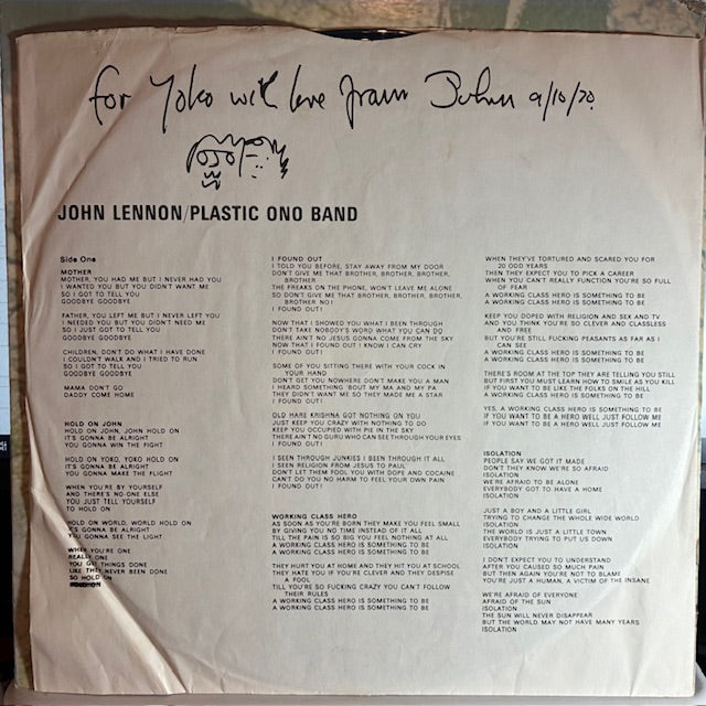 John Lennon / Plastic Ono Band (VINYL) | Very Good (VG) Very Good Plus Plus (VG++) - ROCK / USED *VERY GOOD*