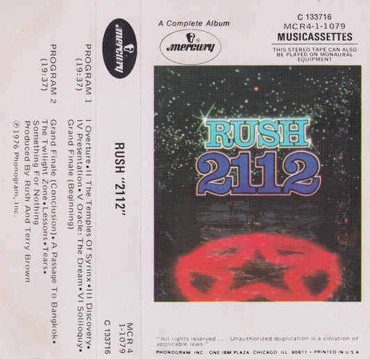 Rush - 2112 (CASSETTE) | Very Good (VG) Excellent (EX) - ROCK / USED *VERY GOOD*