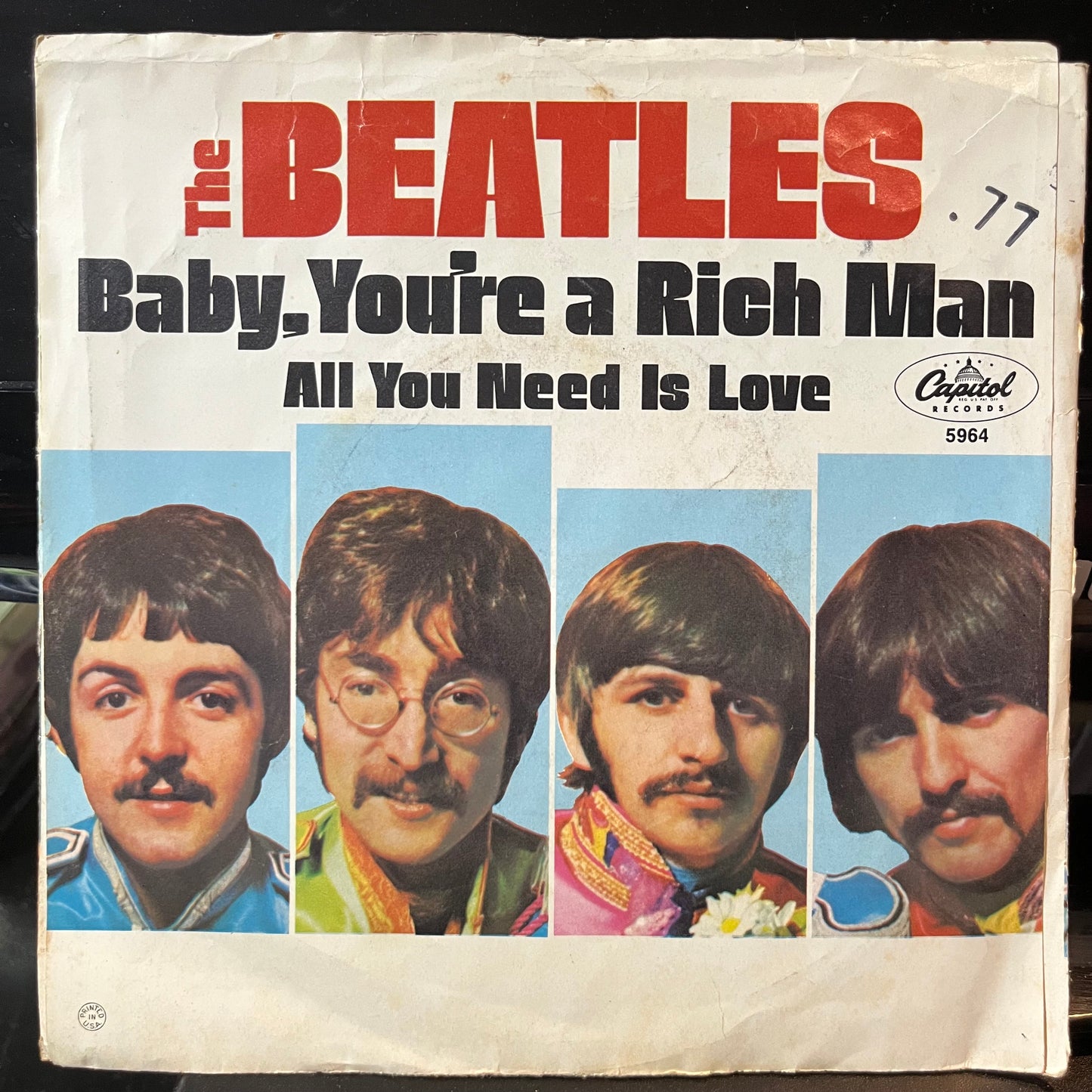 The Beatles - All You Need Is Love / Baby You're A Rich Man (VINYL 7") | Very Good Plus Plus (VG++) Excellent (EX) - ROCK / USED *VERY GOOD++*