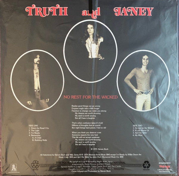 Truth And Janey - No Rest For The Wicked (BLACK VINYL REISSUE LP) | Mint (M) Mint (M) - ROCK *NEW*