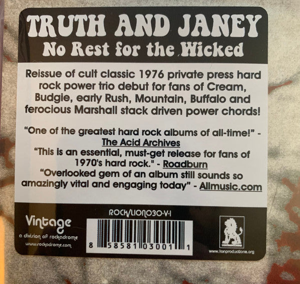 Truth And Janey - No Rest For The Wicked (BLACK VINYL REISSUE LP) | Mint (M) Mint (M) - ROCK *NEW*