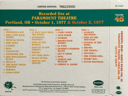 Dave's Picks, Volume 45 (4xCD)(Paramount Theatre, Portland, OR • 10/1-2/77) | Mint (M) Near Mint (NM) - ROCK