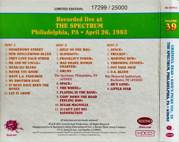 Dave's Picks, Volume 39 (3xCD)(The Spectrum, Philadelphia, PA • 4/26/83) | Mint (M) Near Mint (NM) - ROCK