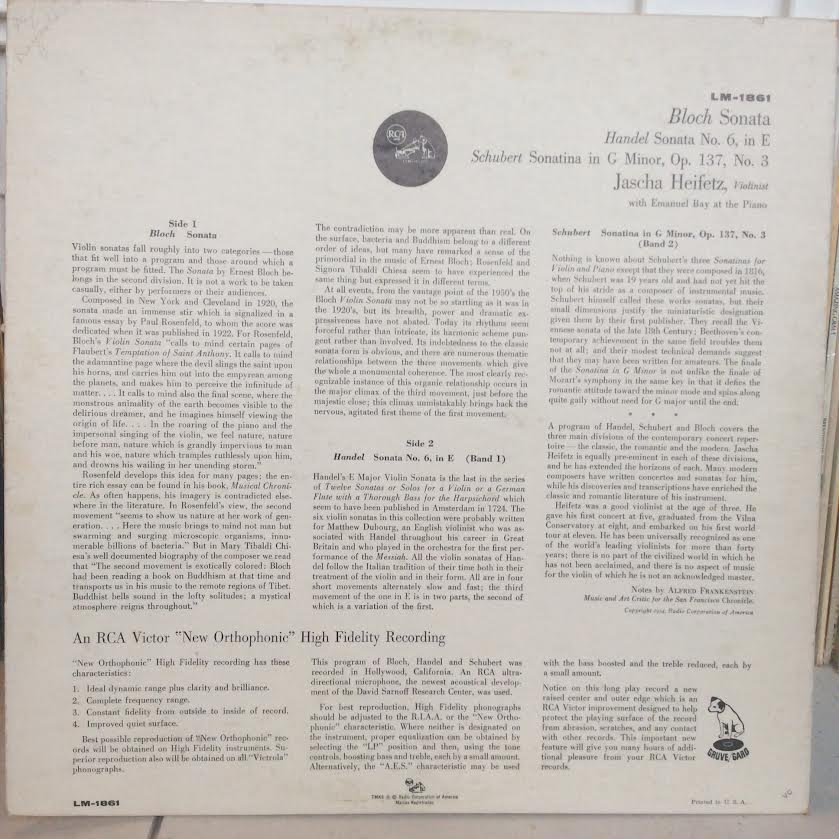 Sonata / Sonata In E Major / Sonatina In G Minor (VINYL) | Excellent+ (EX+) Near Mint (NM or M-) - CLASSICAL / USED *EXCELLENT+*