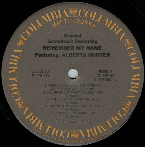 Alberta Hunter Remember My Name (Original Soundtrack Recording) *REISSUE* LP Excellent (EX) Very Good Plus (VG+)