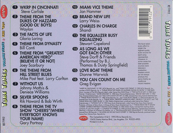 Tube Tunes Volume Three ✻ The '80s (CD) | Excellent+ (EX+) Near Mint (NM) - SOUNDTRACK / USED *EXCELLENT+*