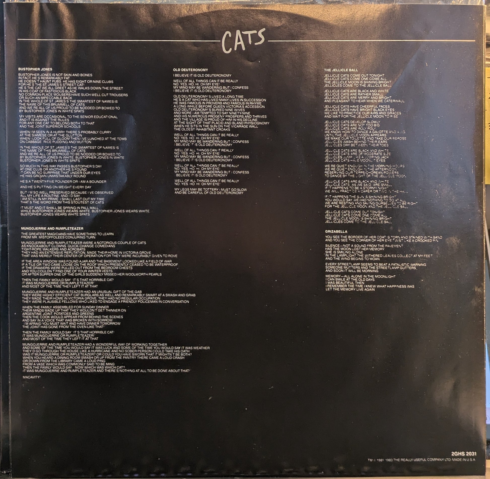 Cats - Complete Original Broadway Cast Recording (2xVINYL) | Near Mint (NM) Near Mint (NM) - SOUNDTRACK / USED *NEAR MINT*