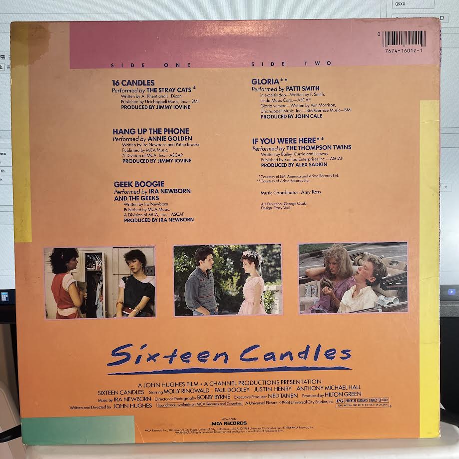 Sixteen Candles: Music From The Original Motion Picture Soundtrack (VINYL) | Very Good Plus (VG+) Excellent (EX) - SOUNDTRACK / USED *VERY GOOD+*