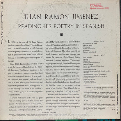 Juan Ramón Jiménez - Reading His Poetry In Spanish | Excellent (EX) Near Mint (NM) - SPOKEN WORD / USED *EXCELLENT*