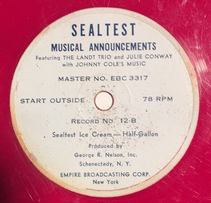 The Landt Trio - Sealtest Musical Announcements | Excellent (EX) Generic - SPOKEN WORD / USED *EXCELLENT*RED*