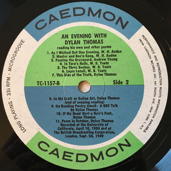 An Evening With Dylan Thomas Reading His Own And Other Poems | Near Mint (NM) Excellent (EX) - SPOKEN WORD / USED *NEAR MINT*