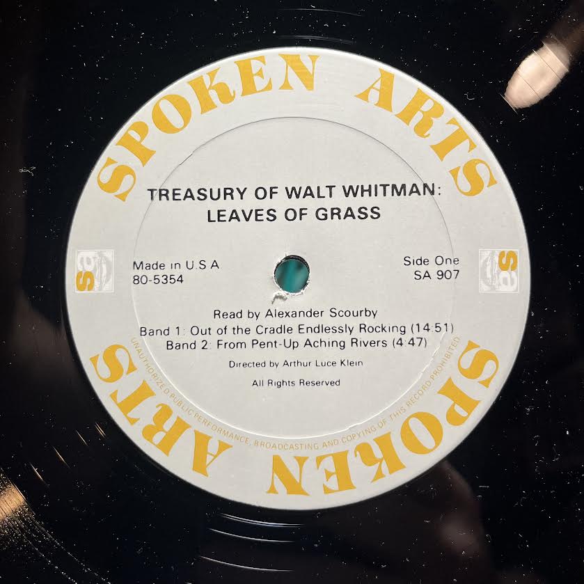 Treasury Of Walt Whitman: Leaves Of Grass (VINYL) | Near Mint (NM) Near Mint (NM) - SPOKEN WORD / USED *NEAR MINT*