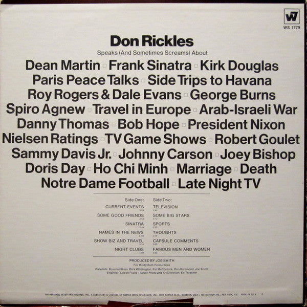 Don Rickles Speaks! (VINYL) | Very Good Plus (VG+) Excellent (EX) - SPOKEN WORD / USED *VERY GOOD+*
