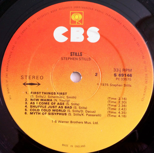 Stephen Stills Stills CBS, CBS LP, Album Very Good Plus (VG+) Very Good Plus (VG+)