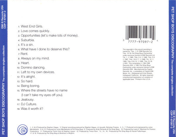 Discography (The Complete Singles Collection) (CD) | Near Mint (NM) Excellent (EX) - SYNTH-POP / USED *NEAR MINT*