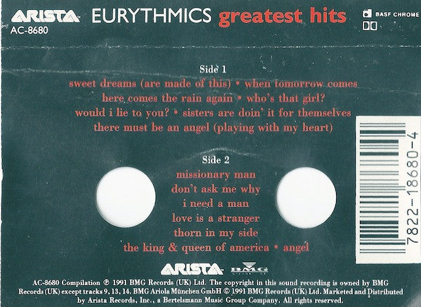 Eurythmics - Greatest Hits *CASSETTE* | Near Mint (NM) Near Mint (NM) - SYNTH-POP / USED *NEAR MINT*