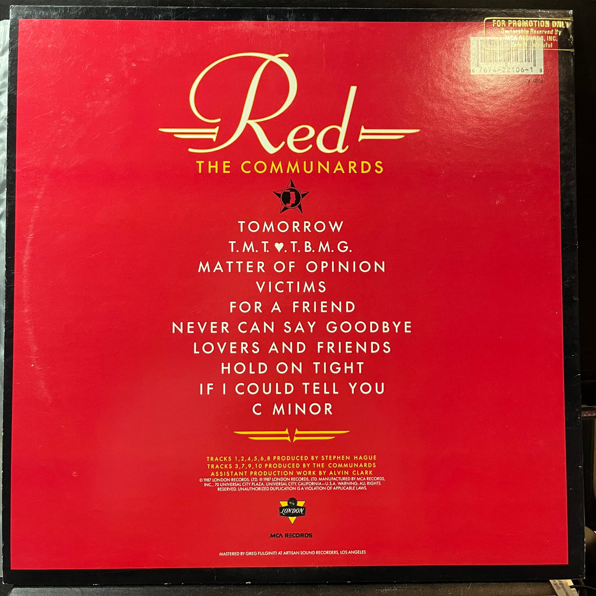 The Communards - Red (VINYL LP) | USED Near Mint (NM or M-) Near Mint- (NM-) - SYNTH-POP / USED *NEAR MINT*