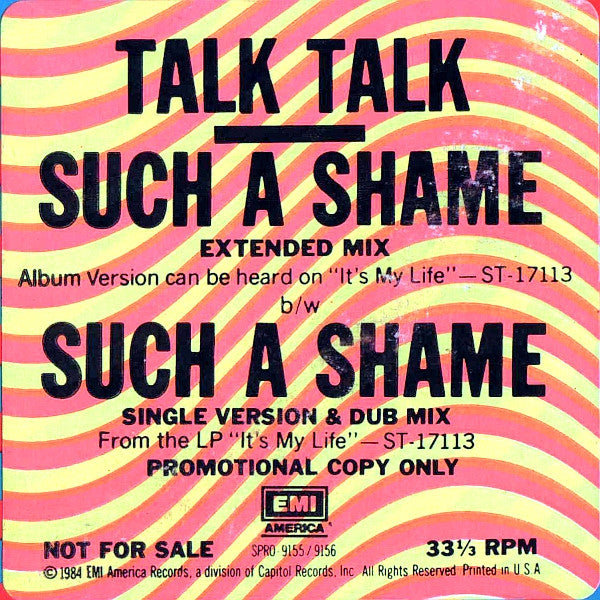 Such A Shame (12" VINYL) | Near Mint (NM) Excellent (EX) - SYNTH-POP / USED *NEAR MINT*