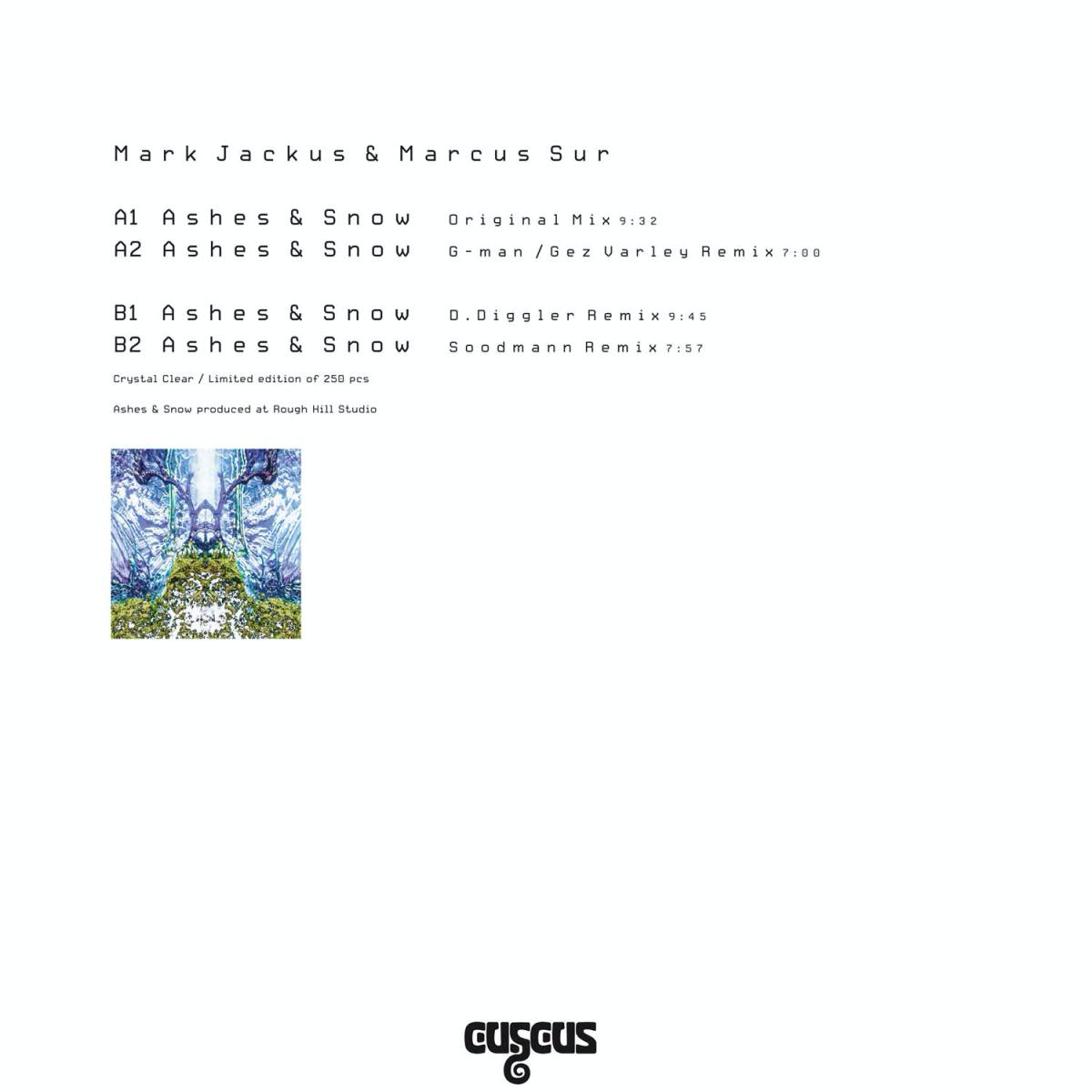 Mark Jackus, Marcus Sur - (PRESALE 7/31/26) Ashes & Snow (BLUE VINYL) | Mint (M) Mint (M) - TECH HOUSE *NEW/COLOR*