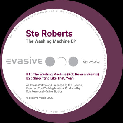 Ste Roberts - (PRESALE TBD) The Washing Machine EP (VINYL 12" Evasive) | NEW - TECH HOUSE *NEW*