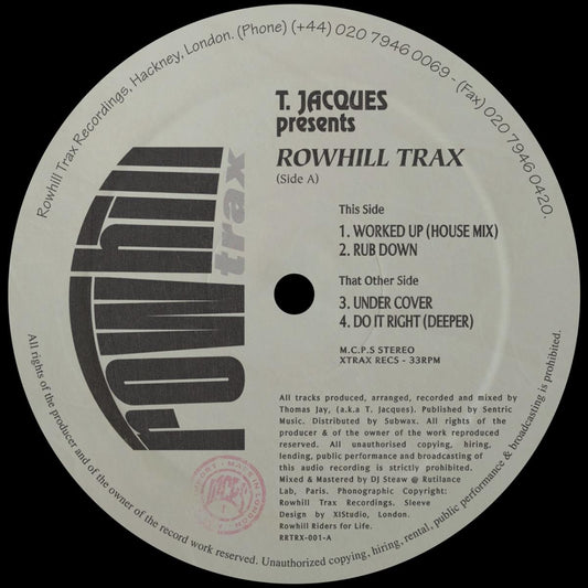 T. Jacques - (PRESALE TBD) Rowhill Trax (VINYL 12" Rowhill Trax) | NEW - TECH HOUSE *NEW*