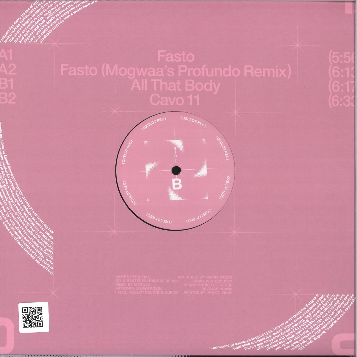 Mogwaa , Prioleau - (PRESALE 08/05/26) Fasto (VINYL 12" Ozelot OZELOT012 2026) | NEW - TECH HOUSE *NEW*
