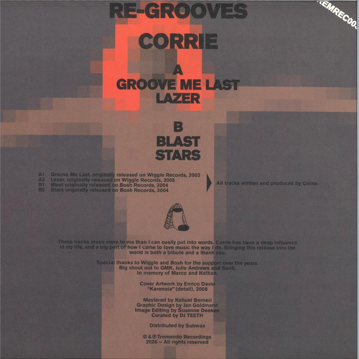 Corrie - Re-Grooves (VINYL 12" Tremendo) | NEW Mint (M) Mint (M) - TECH HOUSE *NEW*
