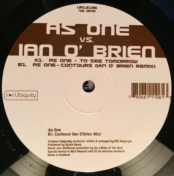 As One - To See Tomorrow / Contours | Near Mint (NM) Near Mint (NM) - TECH HOUSE / USED *NEAR MINT*