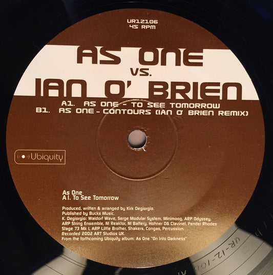 As One - To See Tomorrow / Contours | Near Mint (NM) Near Mint (NM) - TECH HOUSE / USED *NEAR MINT*