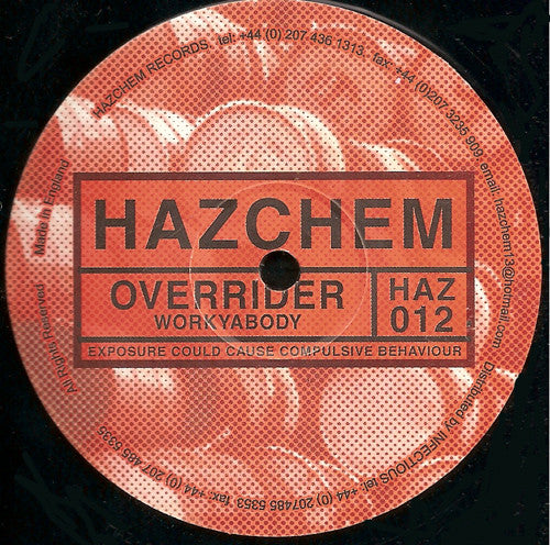 Overrider - Workyabody / Dreamin (VINYL 12" HAZCHEM HAZ012 2001) | USED Near Mint- (NM-) Generic - TECHNO/ACID / USED *NEAR MINT-*