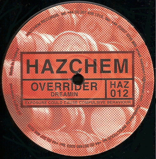 Overrider - Workyabody / Dreamin (VINYL 12" HAZCHEM HAZ012 2001) | USED Near Mint- (NM-) Generic - TECHNO/ACID / USED *NEAR MINT-*