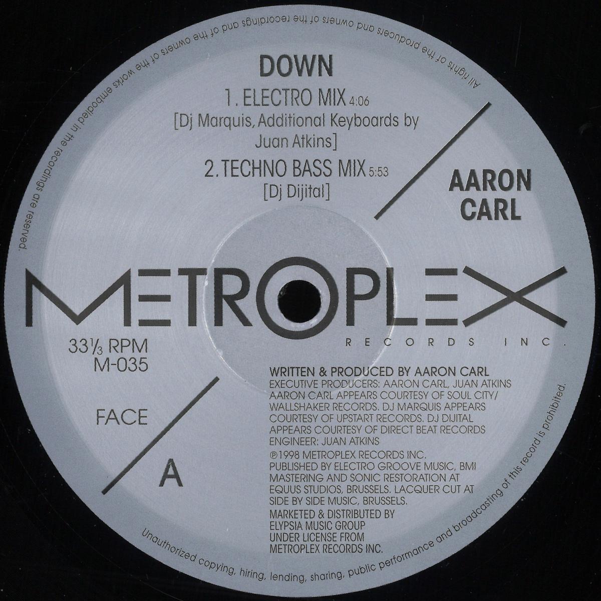 Aaron Carl - Down (VINYL 12" Metroplex) | NEW - TECHNO/ELECTRO *NEW*