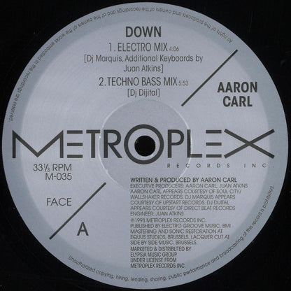 Aaron Carl - Down (VINYL 12" Metroplex) | NEW - TECHNO/ELECTRO *NEW*