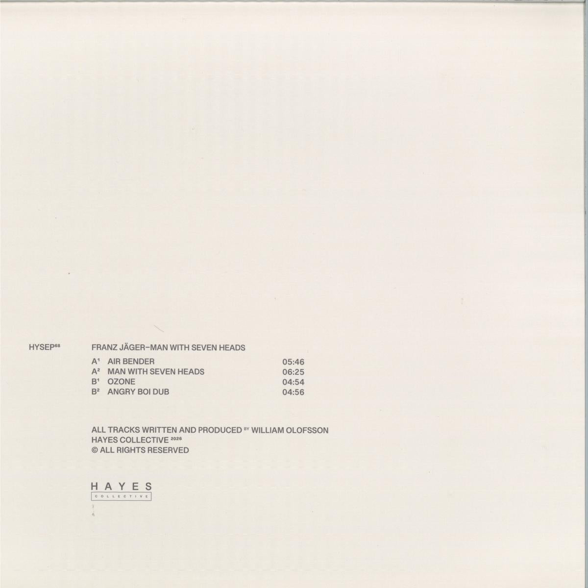 Franz Jäger - (PRESALE 10/9/26) Man With Seven Heads (VINYL LP Hayes) | NEW - TECHNO *NEW*