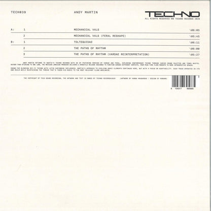 Andy Martin - TECH039 (VINYL 12" TECHNO Records TECH039) | NEW Mint (M) Mint (M) - TECHNO *NEW*