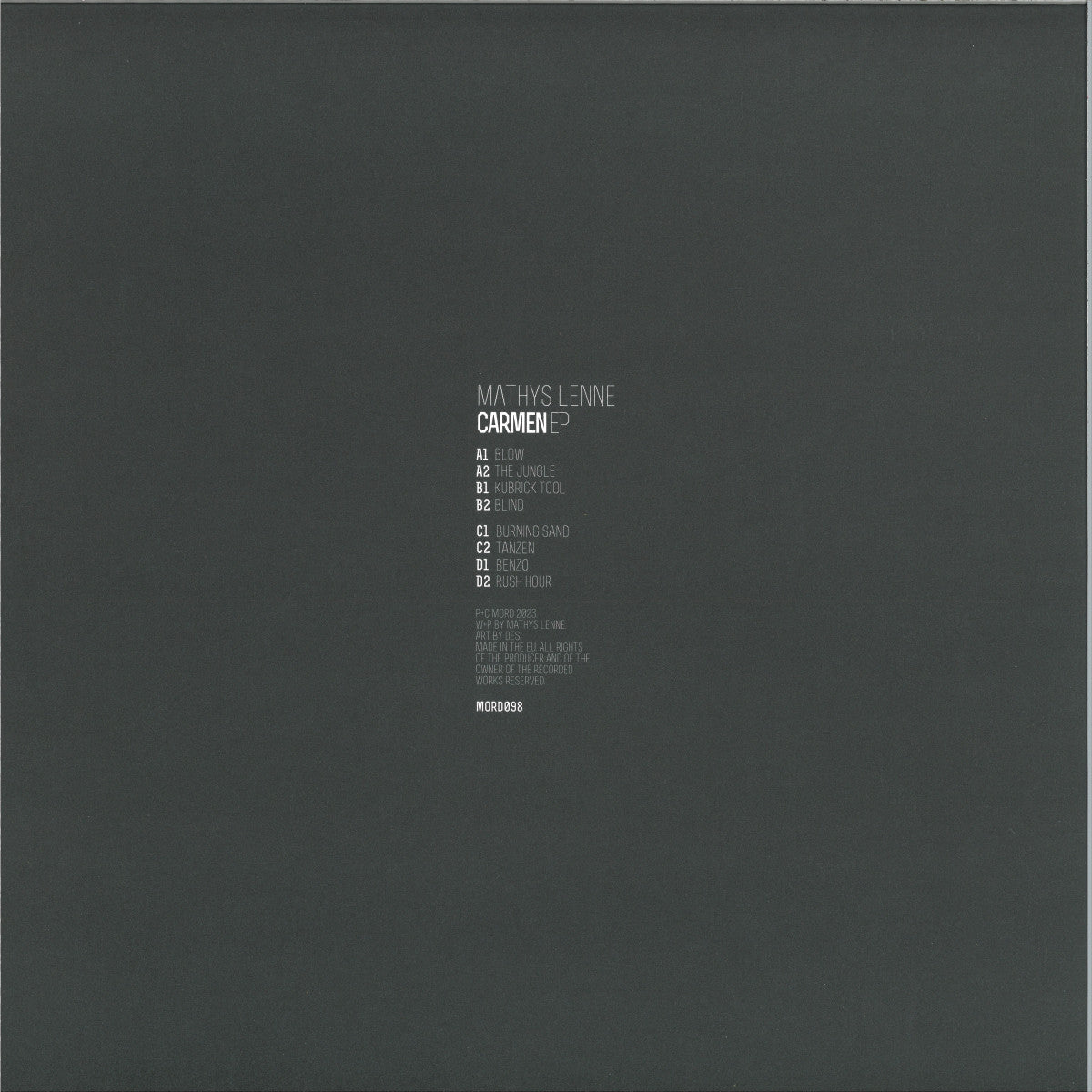 Mathys Lenne - (PRESALE 08/21/26) Carmen (VINYL 2x12" Mord MORD098 2023) | NEW - TECHNO *NEW*