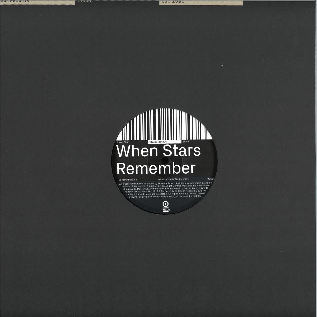 Terrence Dixon - (PRESALE 10/8/26) When Stars Remember (VINYL 12" Tresor) | NEW - TECHNO *NEW*