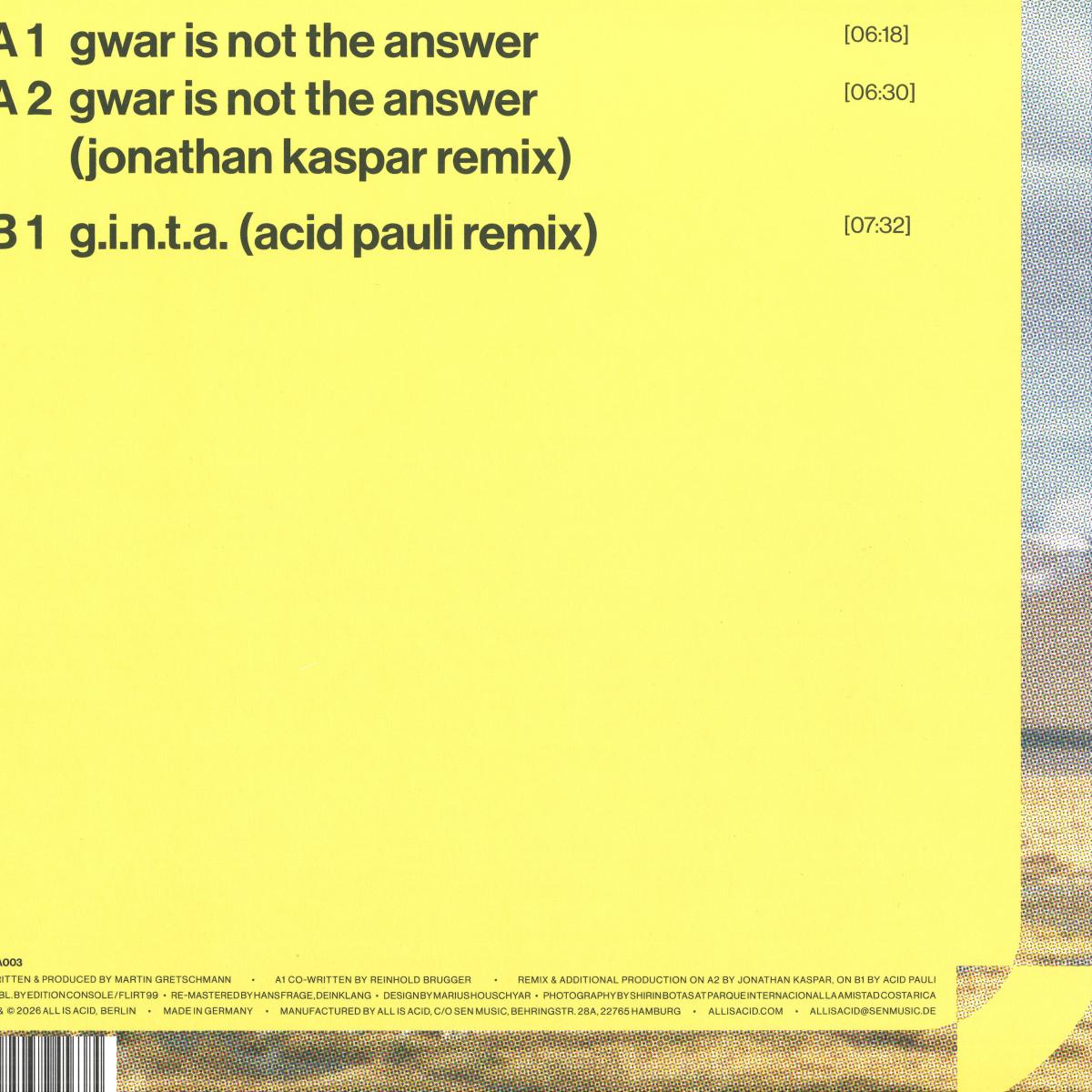 Acid Pauli - (PRESALE 10/8/26) Gwar Is Not The Answer (VINYL 12" All Is Acid) | NEW - TECHNO *NEW*