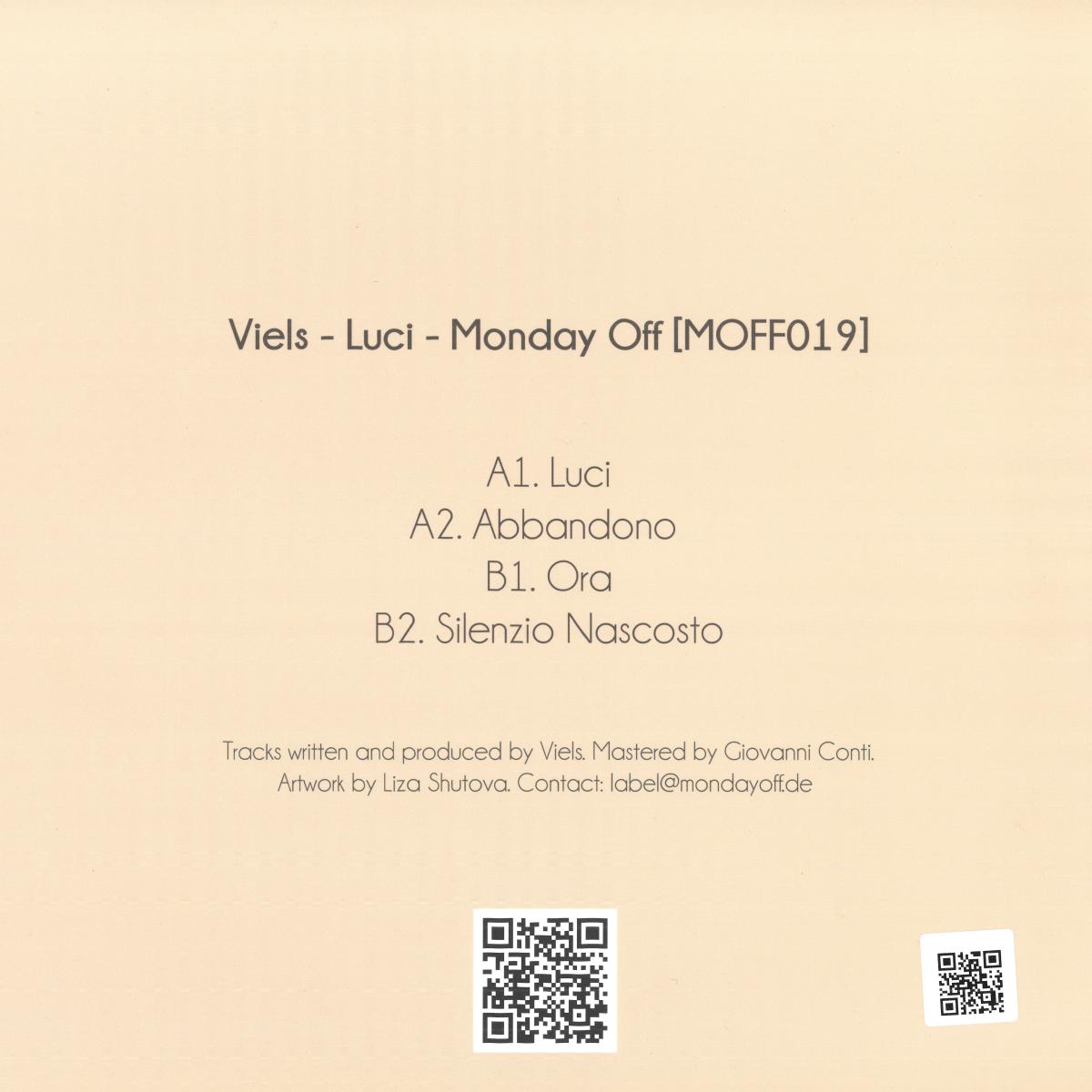 Viels - (PRESALE 09/04/26) Luci (VINYL 12" Monday Off) | NEW - TECHNO *NEW*