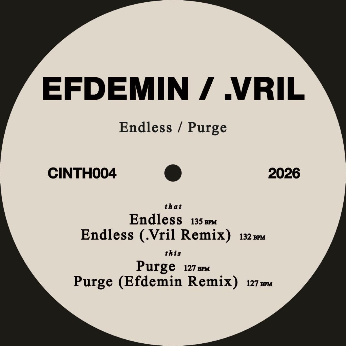 Efdemin / .Vril - (PRESALE 11/6/26) Endless / Purge (VINYL 12" CINTH) | NEW - TECHNO *NEW*