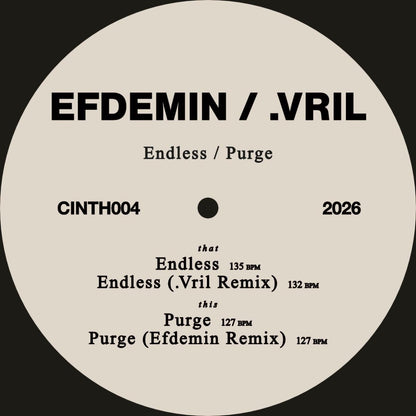 Efdemin / .Vril - (PRESALE 11/6/26) Endless / Purge (VINYL 12" CINTH) | NEW - TECHNO *NEW*